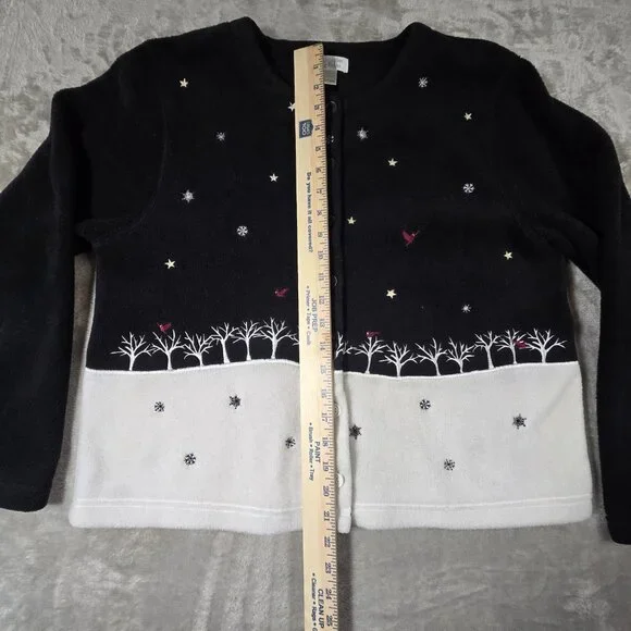 Christopher & Banks Winter Scene Cardigan Sweater Women’s Large Snowflake Bird C - Picture 3 of 11